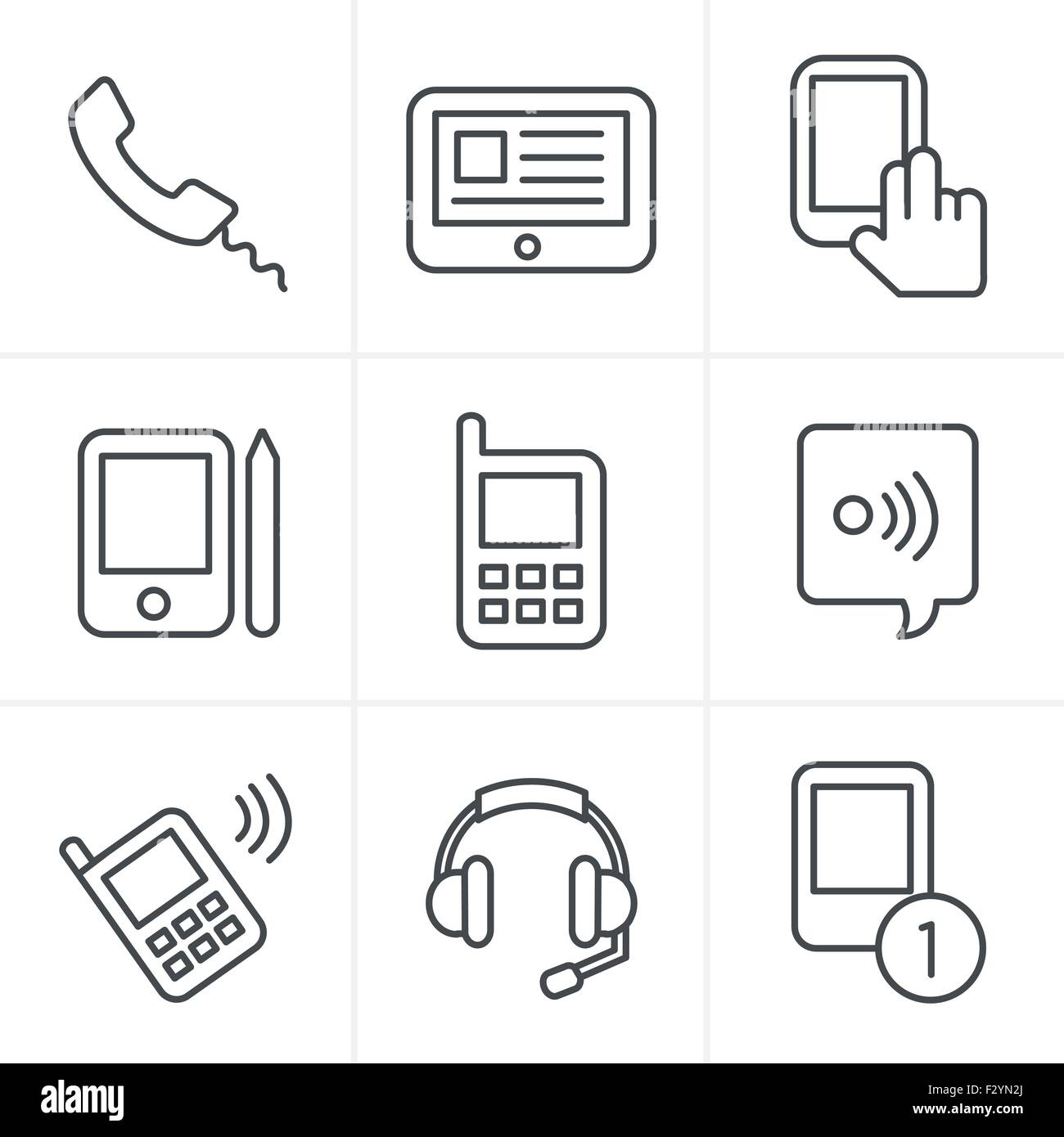 Line Icons Style vector black phone icons set on gray Stock Vector ...