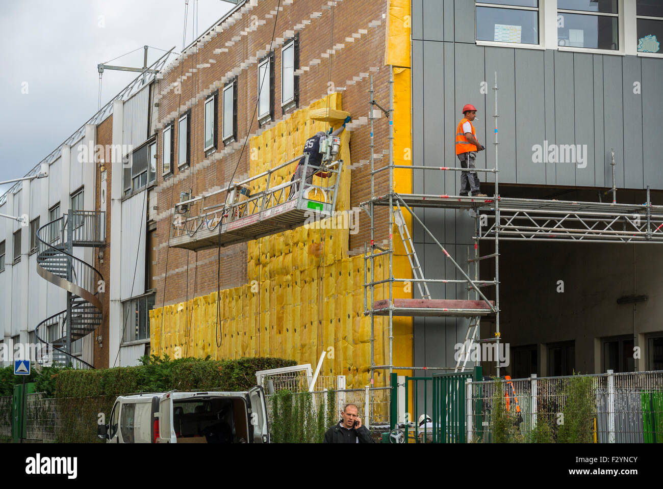 Paris, France, Workers on Building Construction Site, Adding Wall