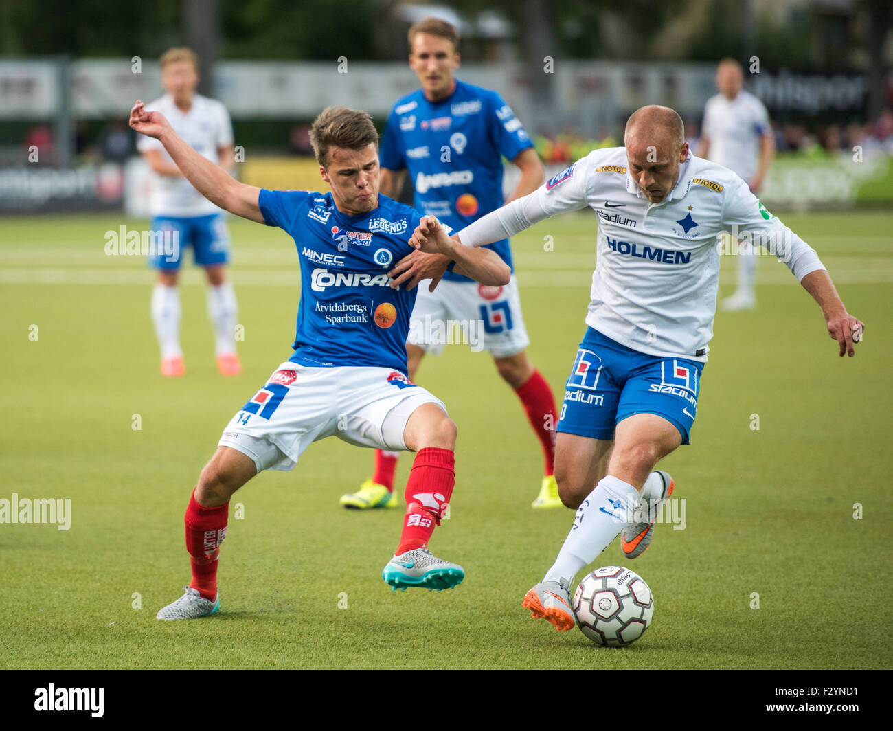 Daniel Sjölund covers the boll from Simon Skrabb during a local derby game  between Åtvidabergs FF and IFK Norrköping Stock Photo - Alamy