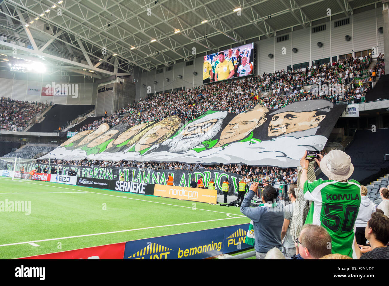 Hammarby IF supporters during local derby against Stockholm rivals Djurgårdens IF Stock Photo