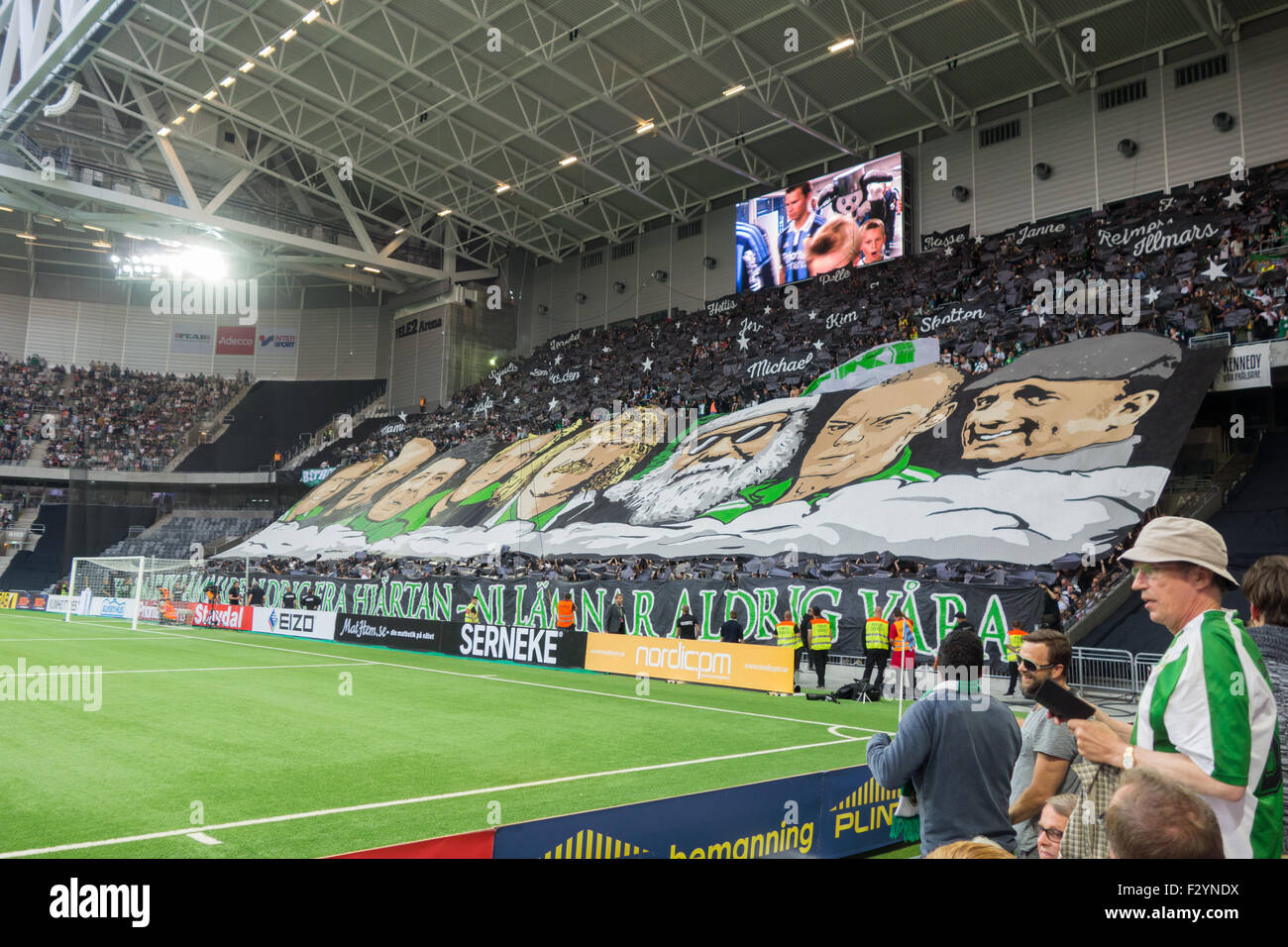Hammarby IF supporters during local derby against Stockholm rivals Djurgårdens IF Stock Photo
