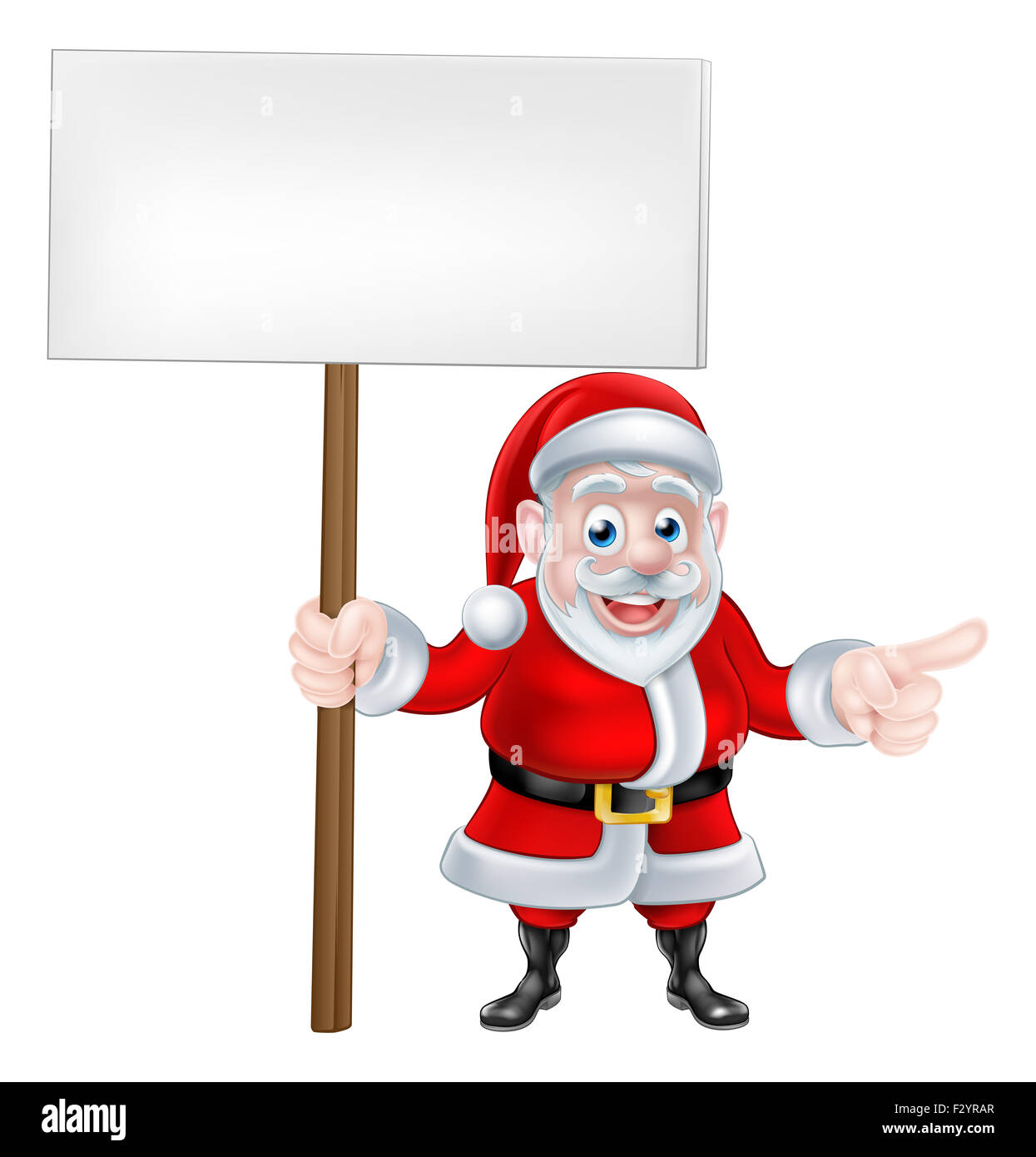 Cartoon  Santa Claus holding a sign board banner and pointing Stock Photo
