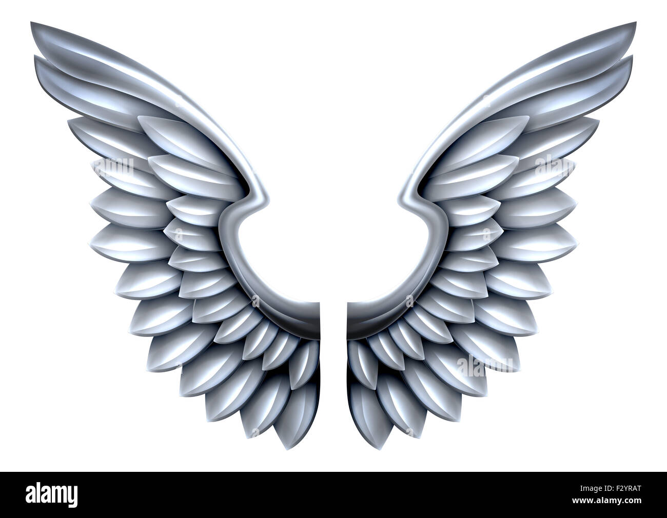 A pair of steel or silver shiny metal wings Stock Photo
