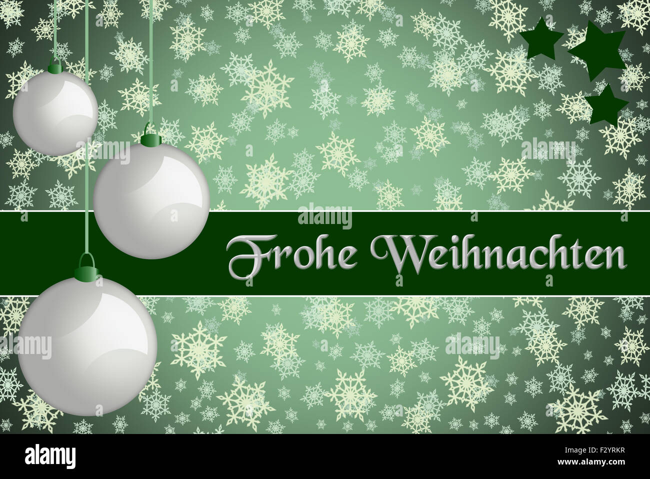 Christmas greeting card. "Frohe Weihnachten" Green colored Christmas