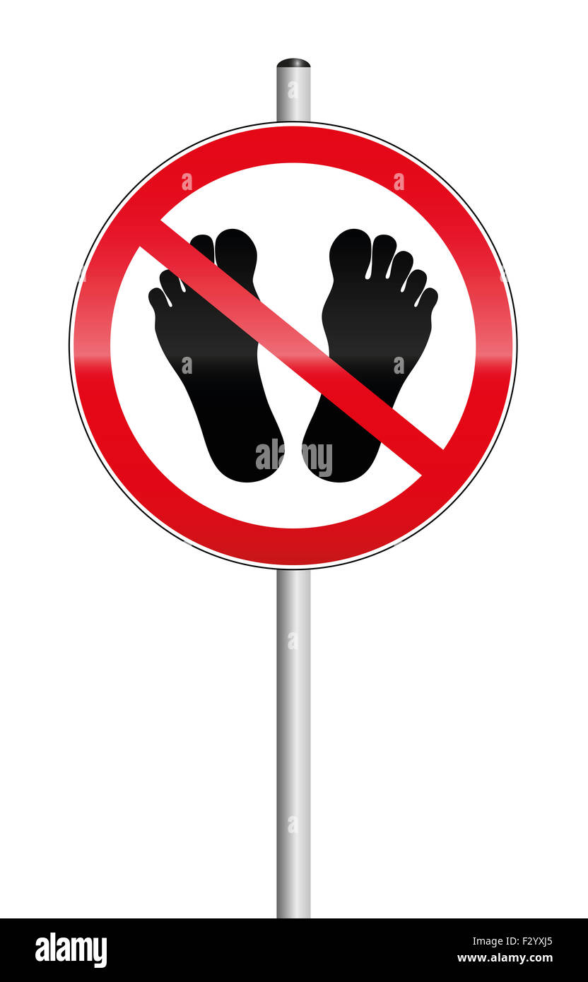 No entry sign with two feet crossed out. Stock Photo