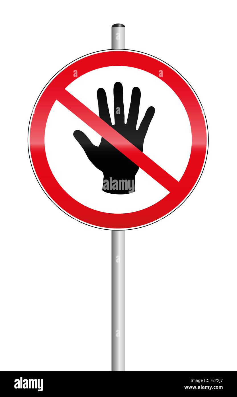No entry sign with a hand crossed out. Stock Photo