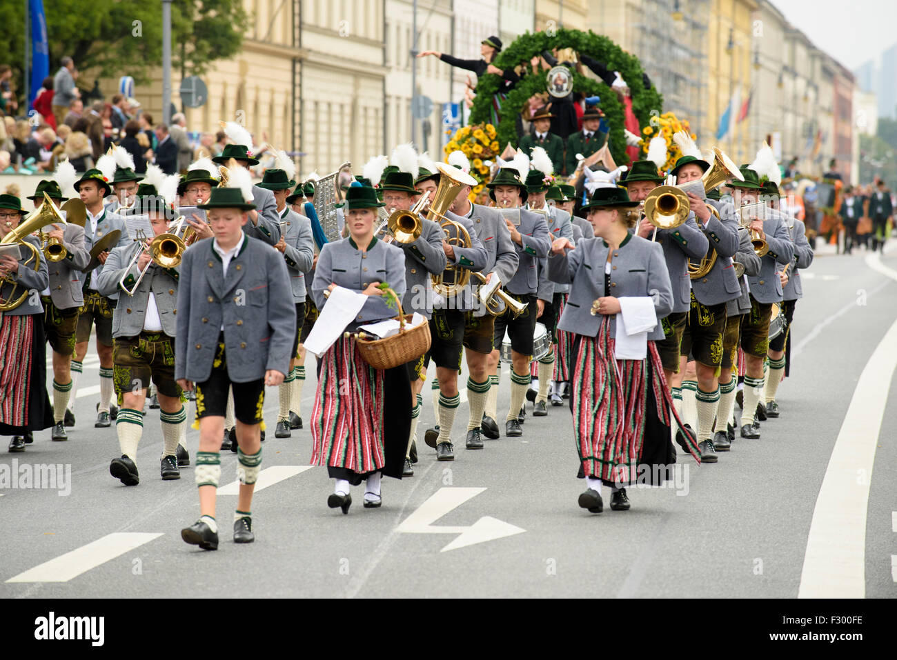 9000 people take place at the opening parade of the Oktoberfest in Munich, the world biggest and most popular beer festival Stock Photo