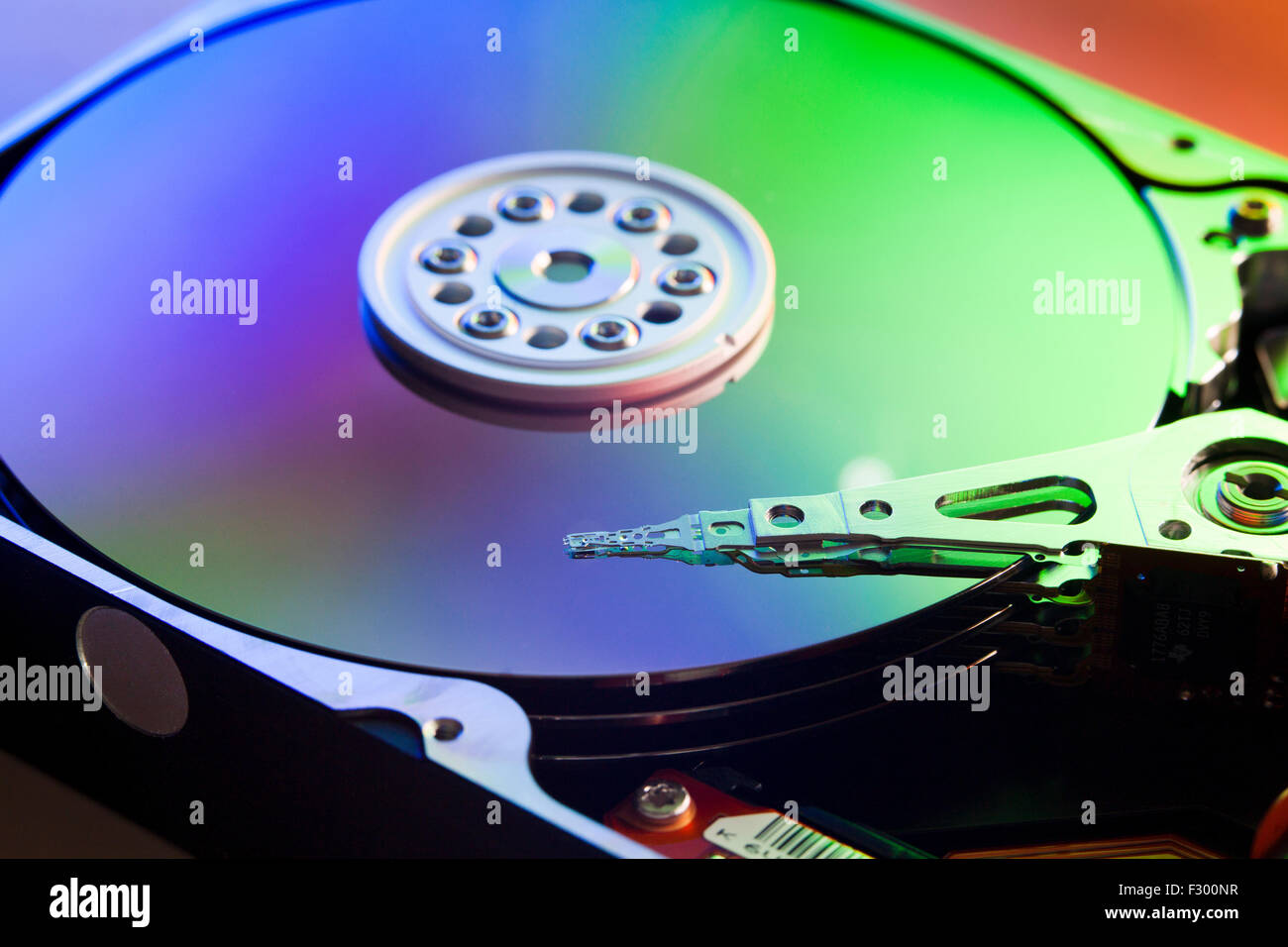Hard disk drive platter and read / write head (HDD read/write head, Hard Drive) Stock Photo