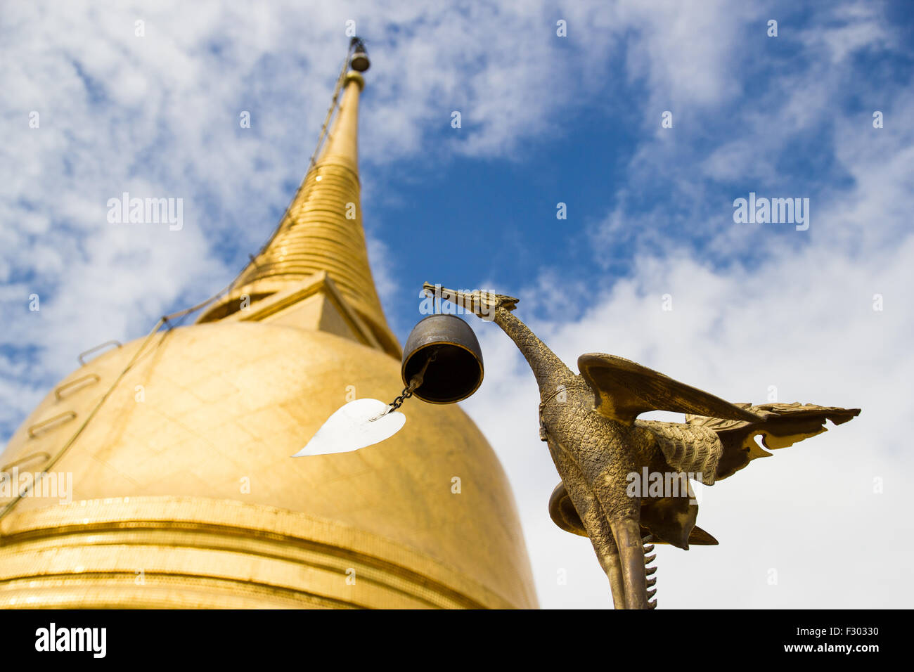 Kinnaree, Mythical female bird  with bell in mount in Golden mount, Bangkok, Thailand Stock Photo