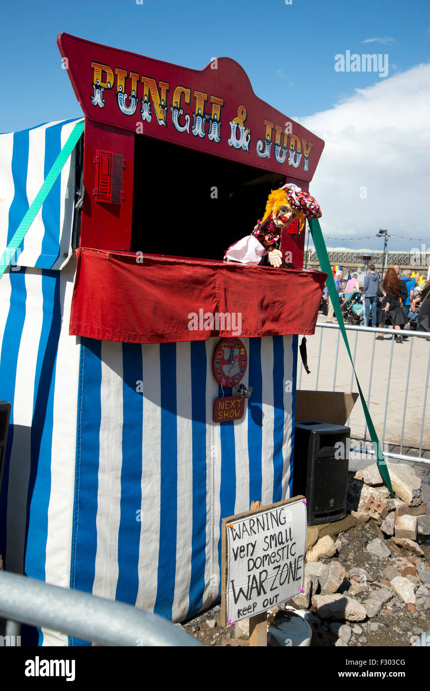 Dismaland, Bemusement Park, organised by Banksy. Punch and Judy by Julie Burchill. Stock Photo