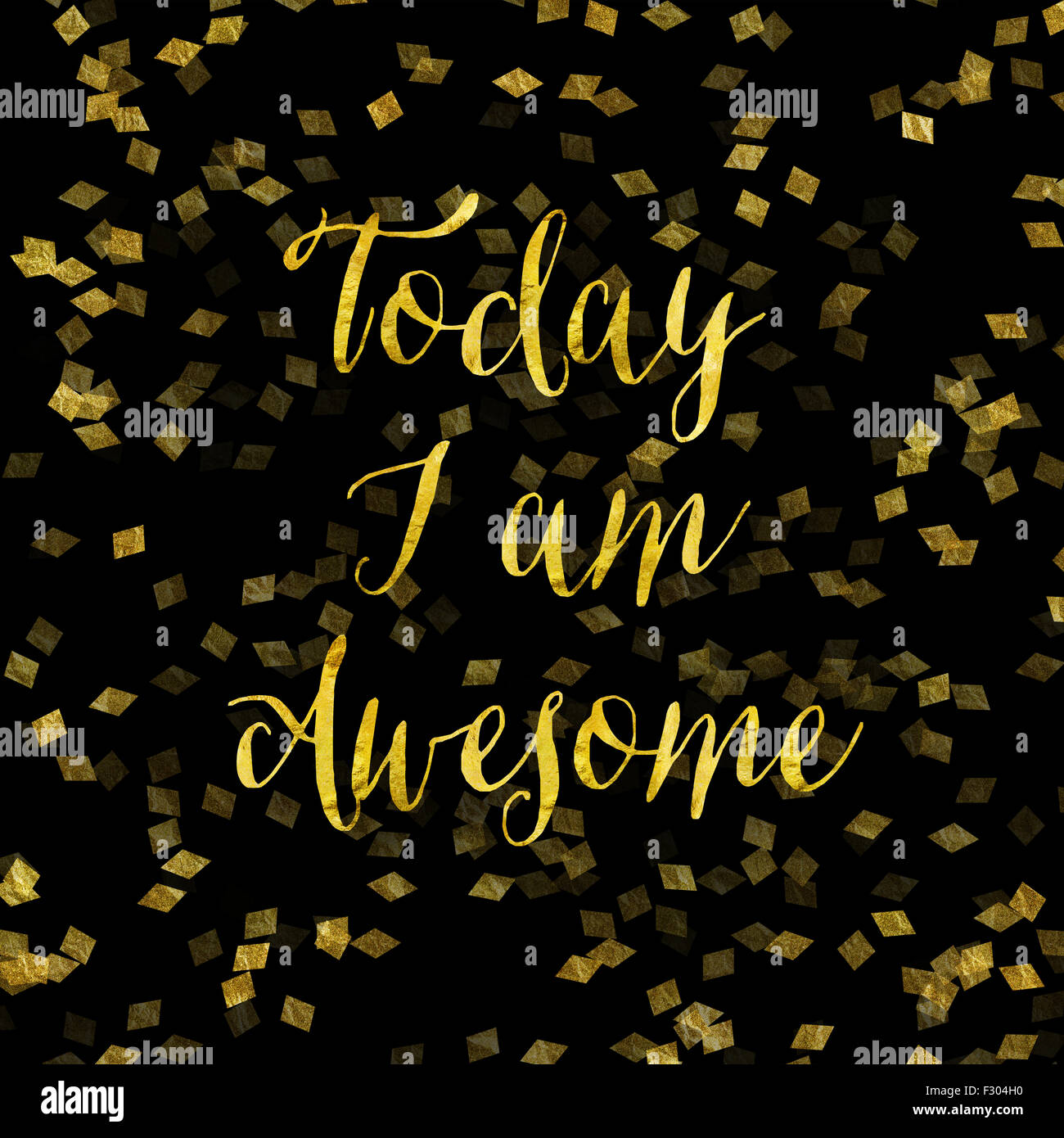 Gold Faux Foil Awesome Quote Torn Paper Black Background Stock Photo