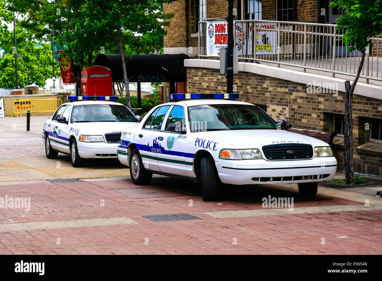 Little Rock Arkansas Police cruisers parked up in the River Market