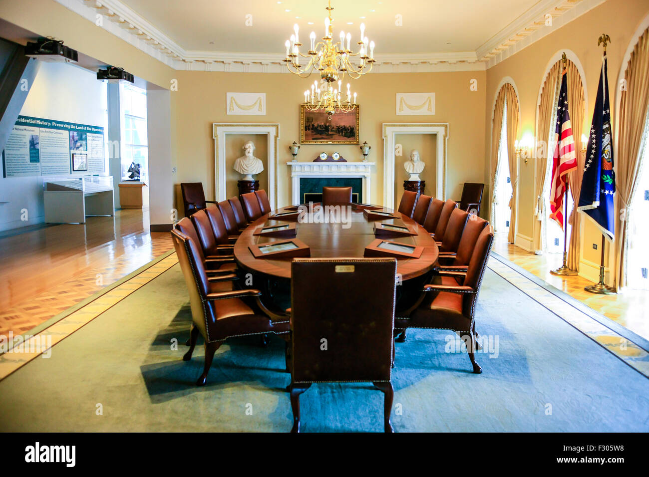 A full-size replica of the Cabinet Room at the William J. Clinton Presidential Center in Little Rock Arkansas Stock Photo