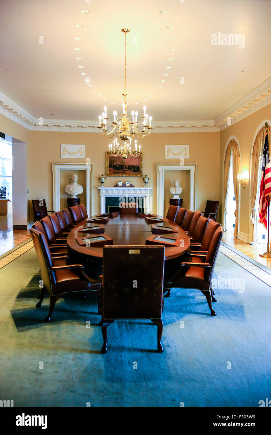 A full-size replica of the Cabinet Room at the William J. Clinton Presidential Center in Little Rock Arkansas Stock Photo