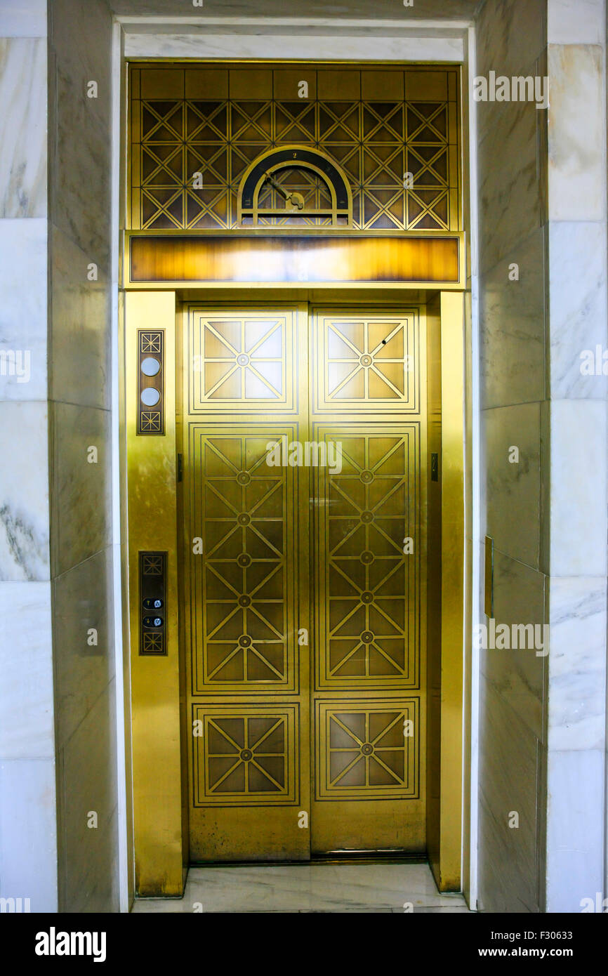 Art Deco style elevator inside the Arkansas State Capitol building in