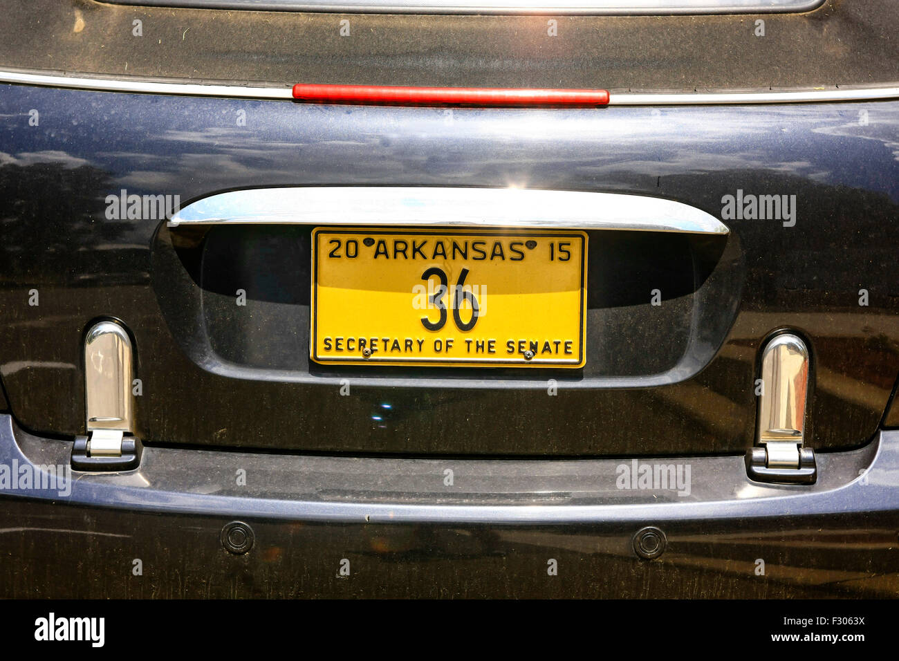 Government vehicle plate for the Secretary of the Senate of Arkansas Stock Photo