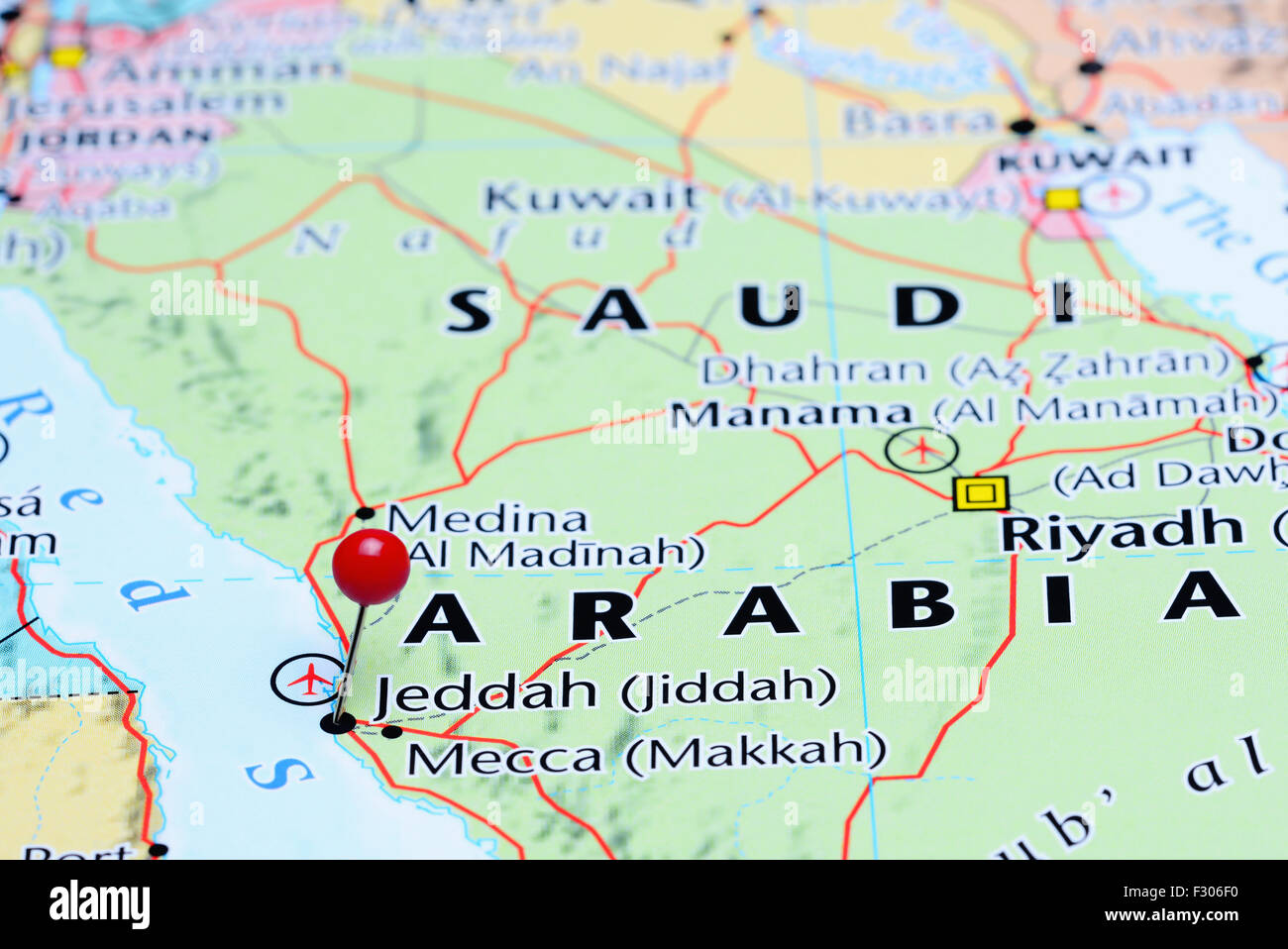Jeddah pinned on a map of Asia Stock Photo - Alamy