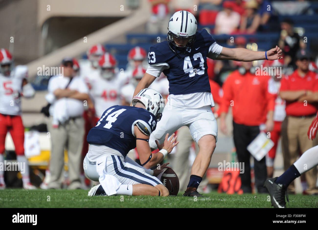 Bryan Holmes (43) in action during a game between the Yale Bulldogs and the Cornell Big Red at the Yale Bowl on September 26, 2015 in New Haven, Connecticut.(Gregory Vasil/Cal Sport Media) Stock Photo