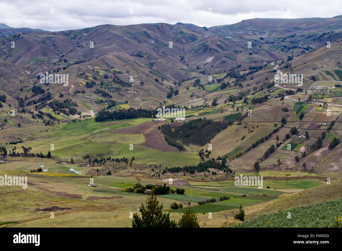 Indigenous farmlands in Andean mountains near Laguna Quilotoa, Ecuador. Stock Photo