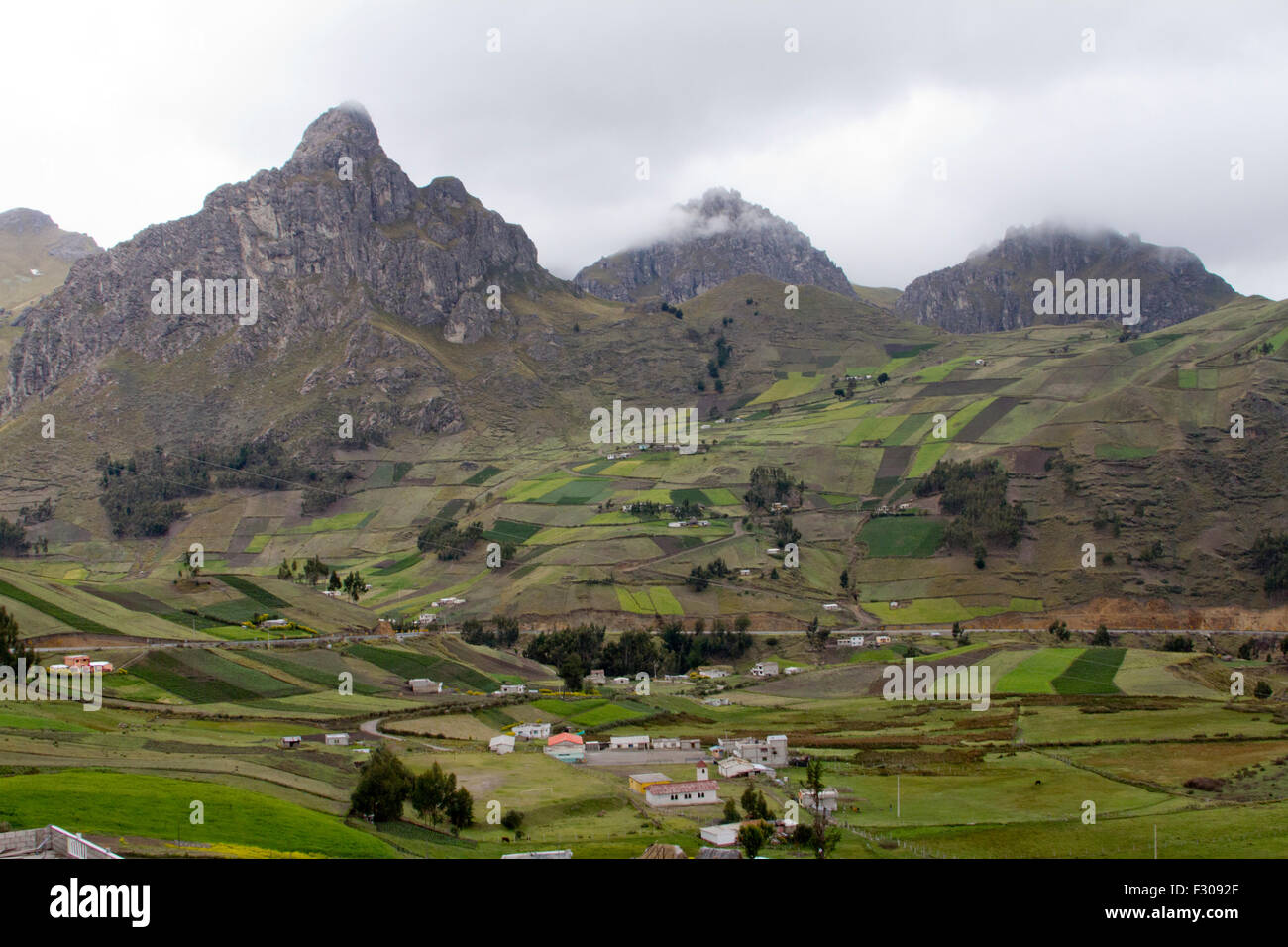 Indigenous farmlands in Andean mountains near Laguna Quilotoa, Ecuador. Stock Photo