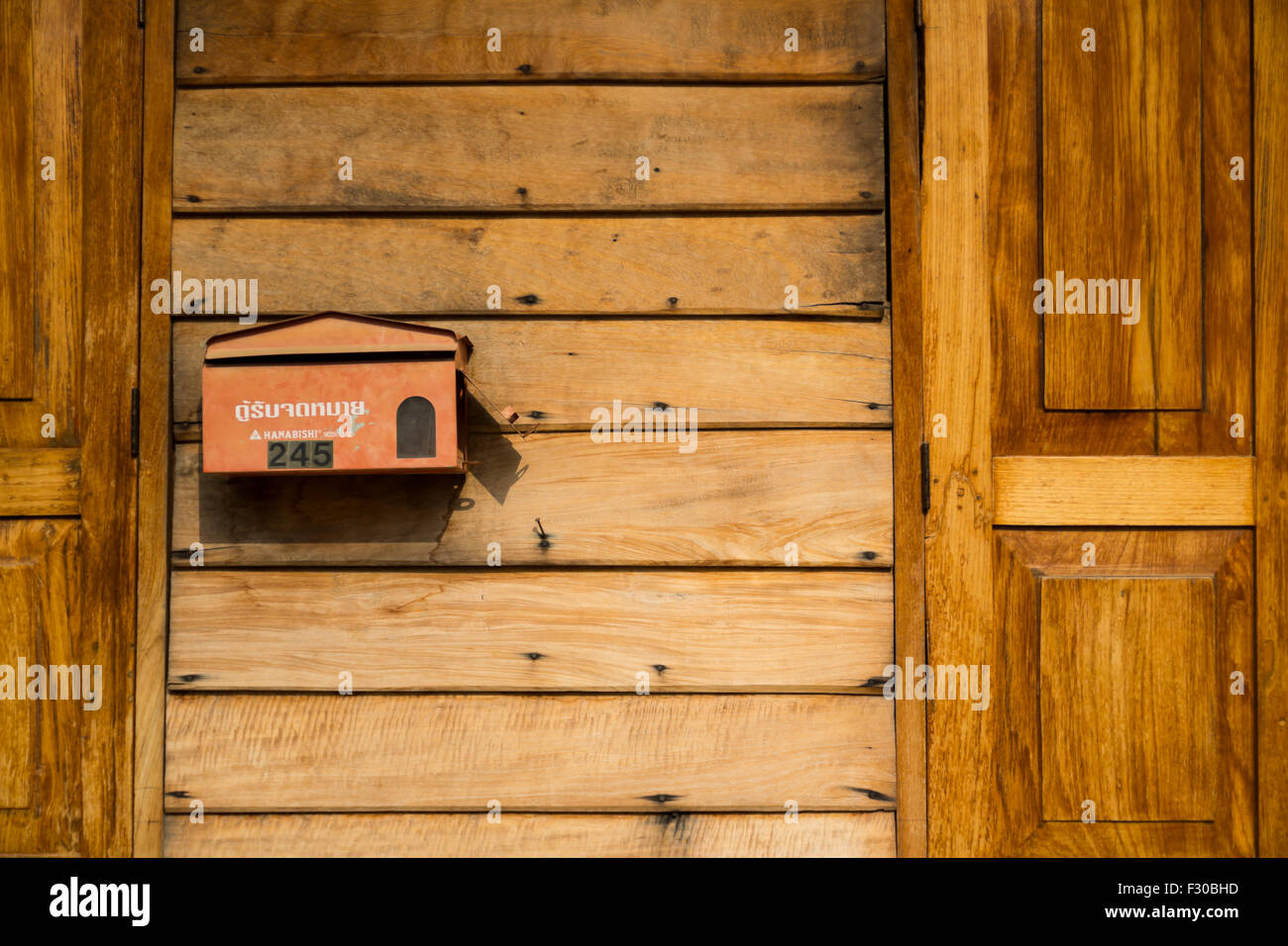 Red Mailbox On Wooden Wall Stock Photo 87904921 Alamy