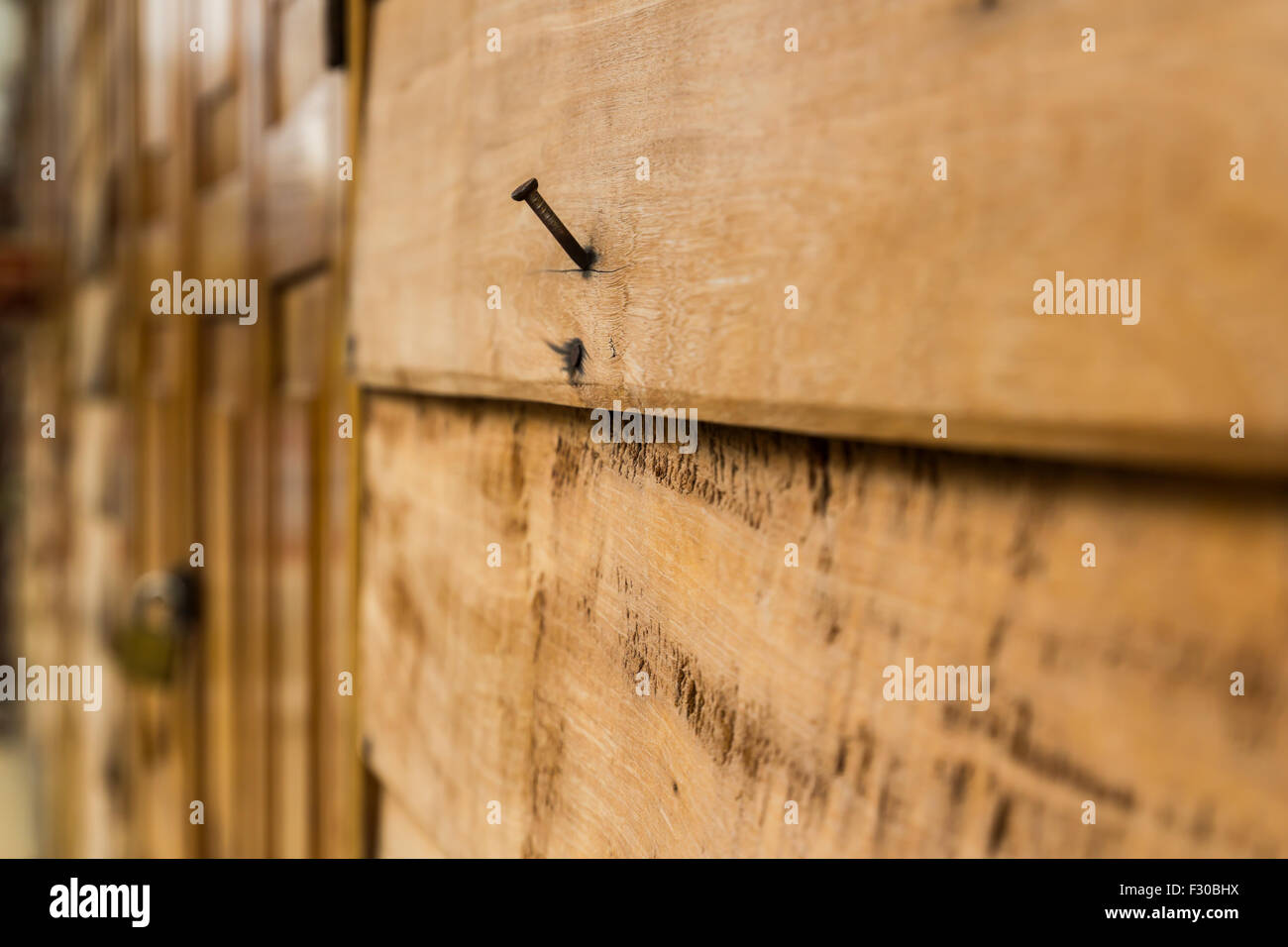 Old Wood wall with nail Stock Photo