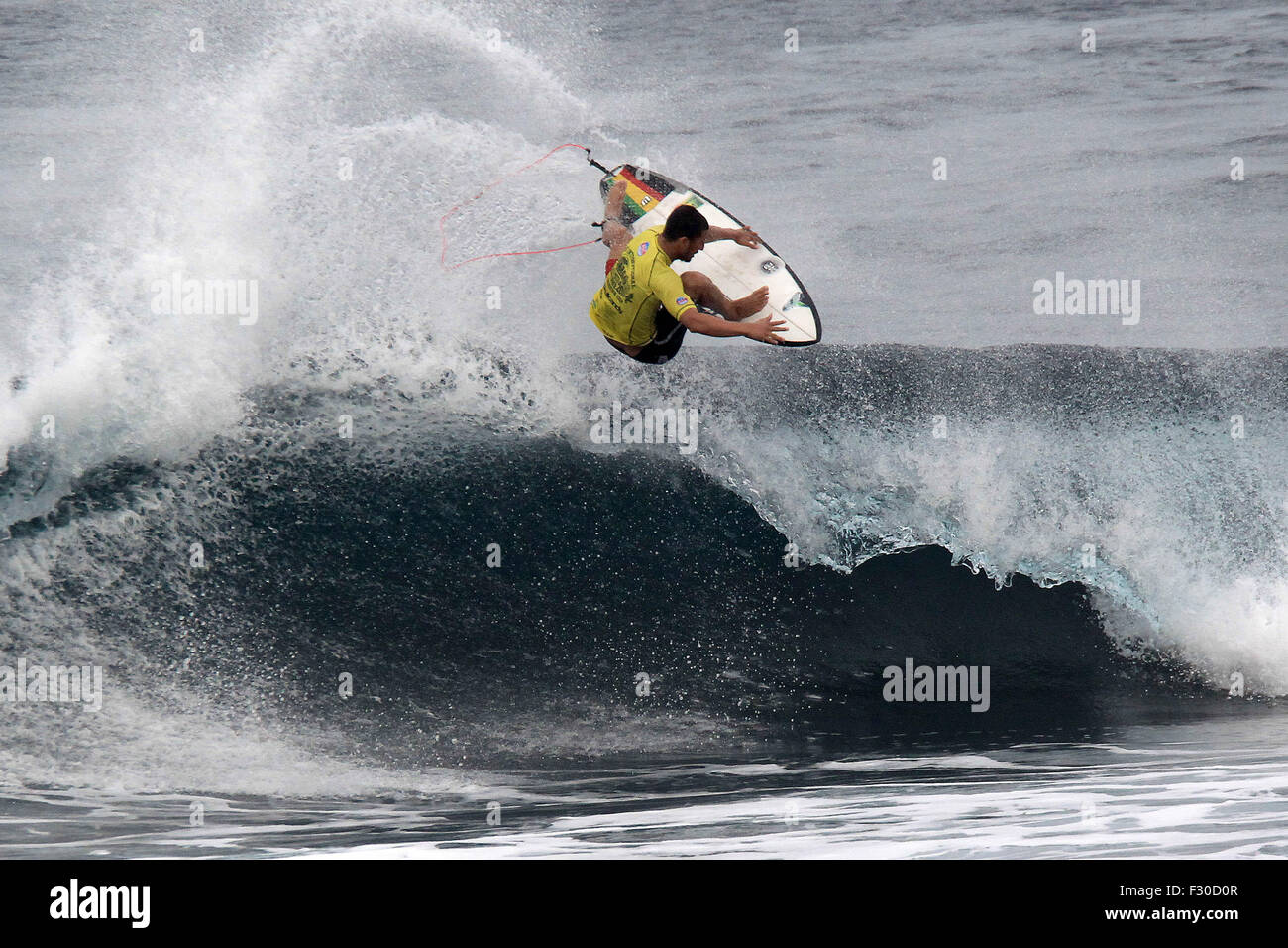 Siargao Island, Philippines. 26th Sep, 2015. Lucas Chianca of Brazil competes during day 2 of the 21st Siargao International Surfing Cup in Siargao Island, the Philippines, Sept. 26, 2015. The 21st Siargao International Surfing Cup showcases some of the world's professional surfers vying for the USD$50,000 prize. © Rouelle Umali/Xinhua/Alamy Live News Stock Photo