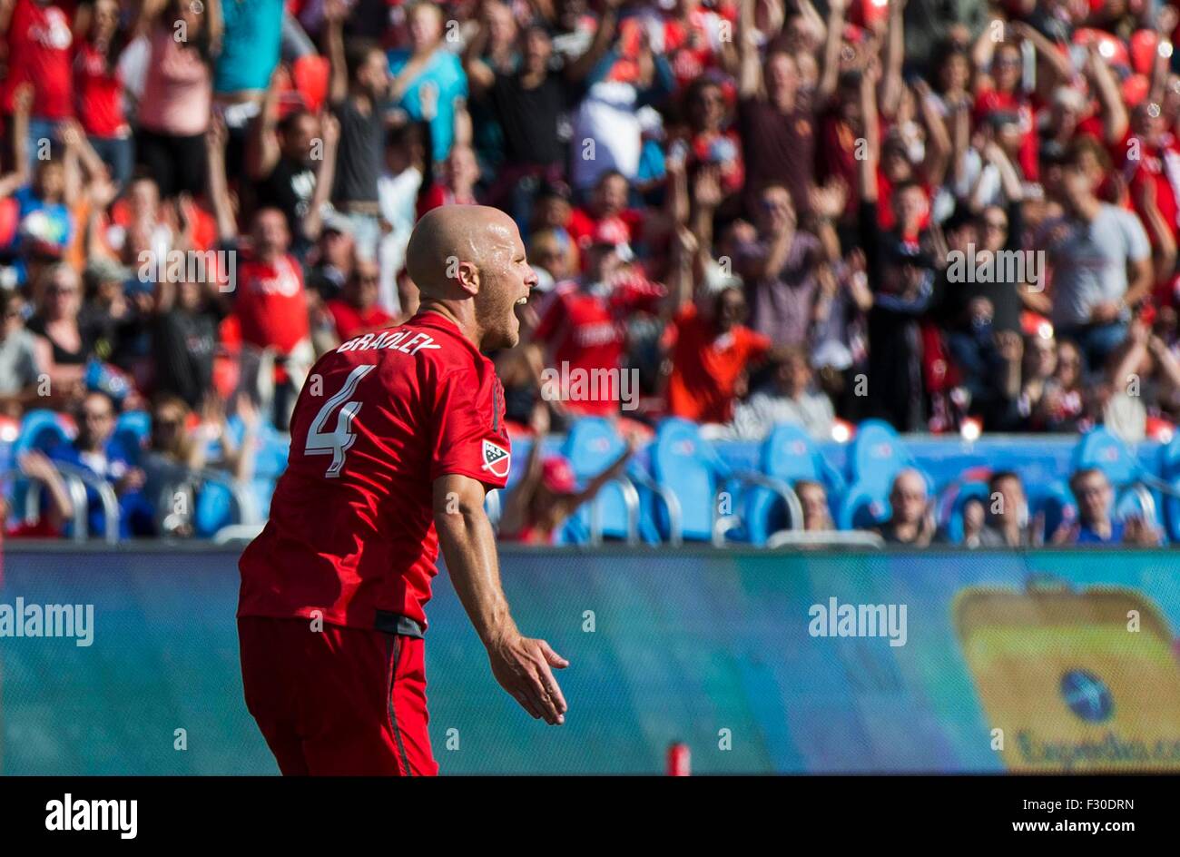 Toronto, Canada. 26th Sep, 2015. Michael Bradley of Toronto FC celebrates scoring during the 2015 Major League Soccer (MLS) match against Chicago Fire in Toronto, Canada, Sept. 26, 2015. Toronto FC won 3-2. Credit:  Zou Zheng/Xinhua/Alamy Live News Stock Photo