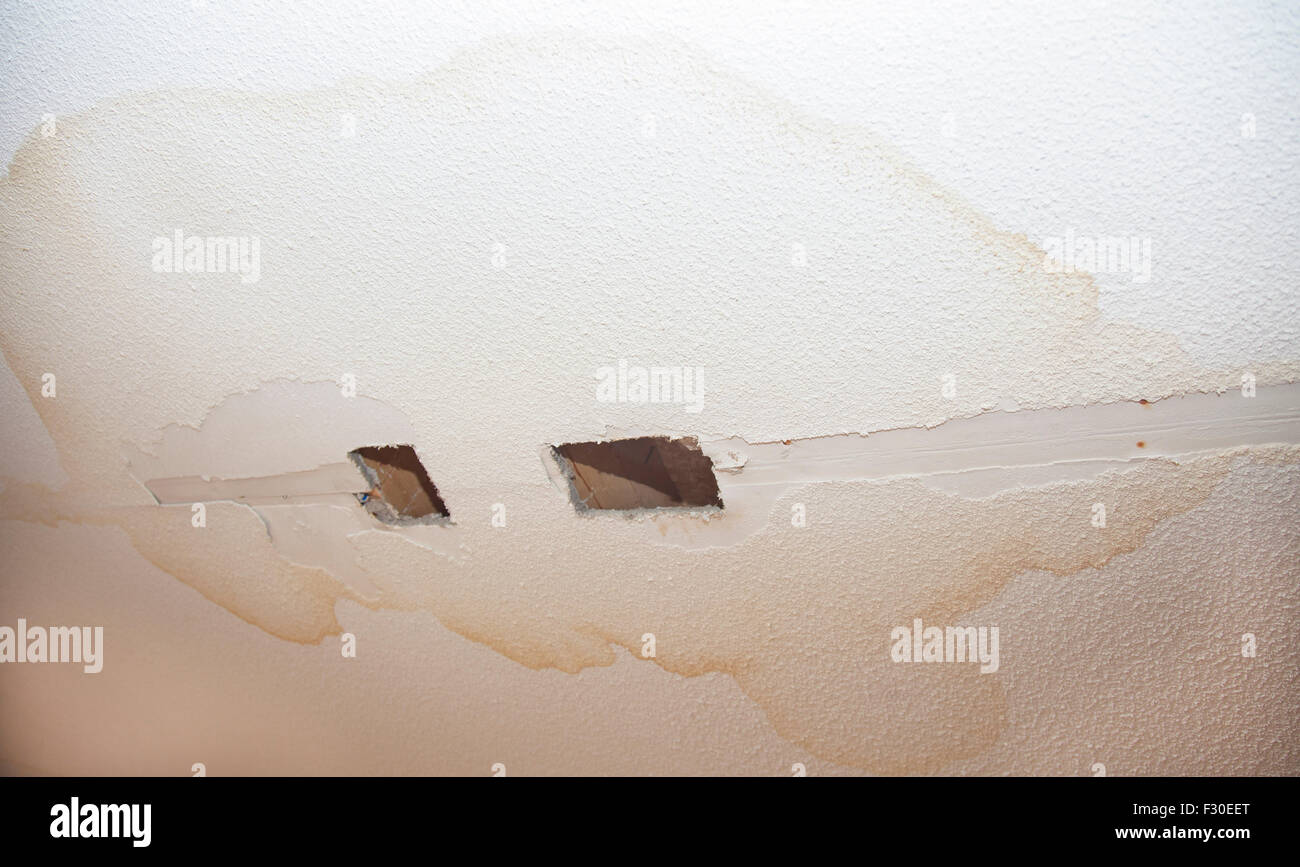 Water Damage On Spray Texture Ceiling Stock Photo 87907200
