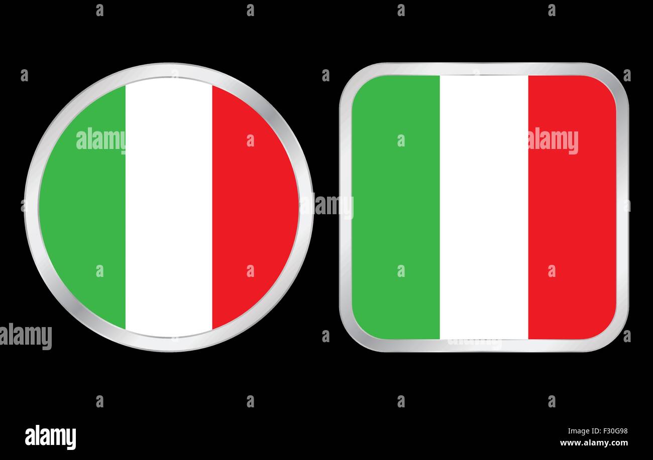 Italy flag - two icon on black background. Vector illustration. Stock Vector