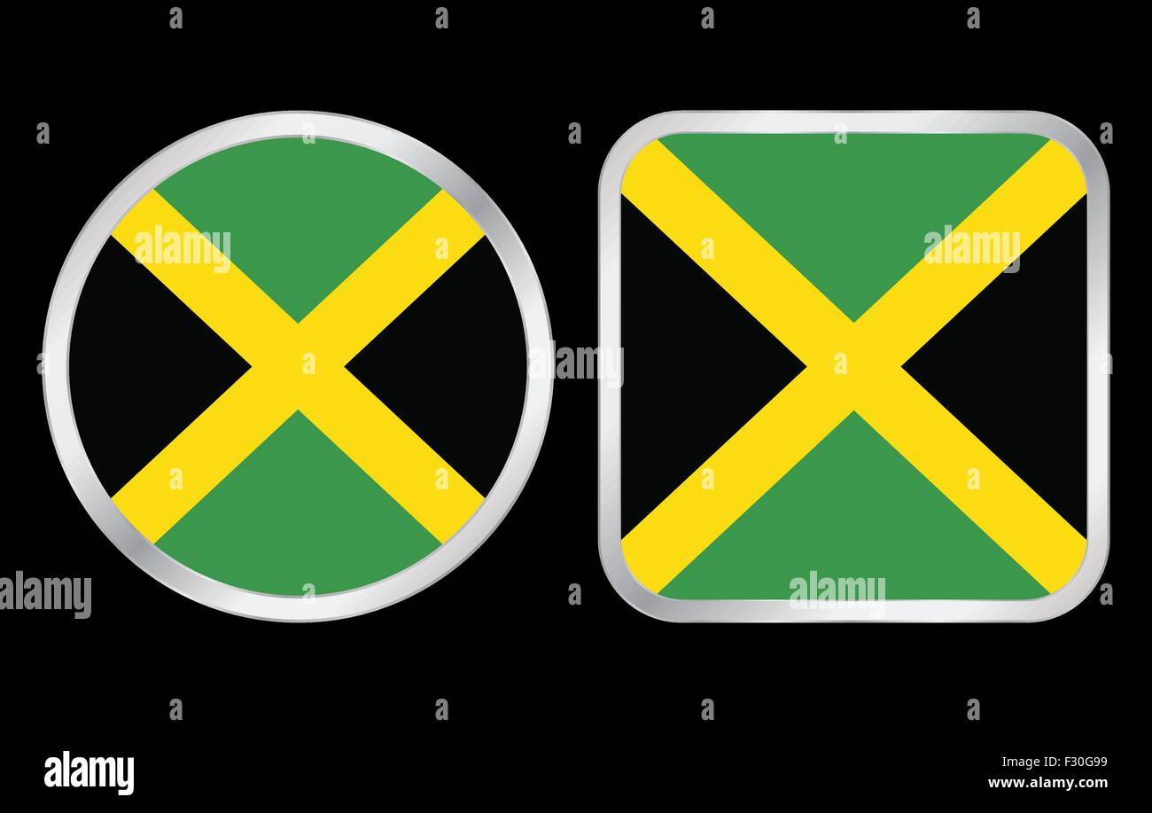 Jamaica flag - two icon on black background. Vector illustration. Stock Vector