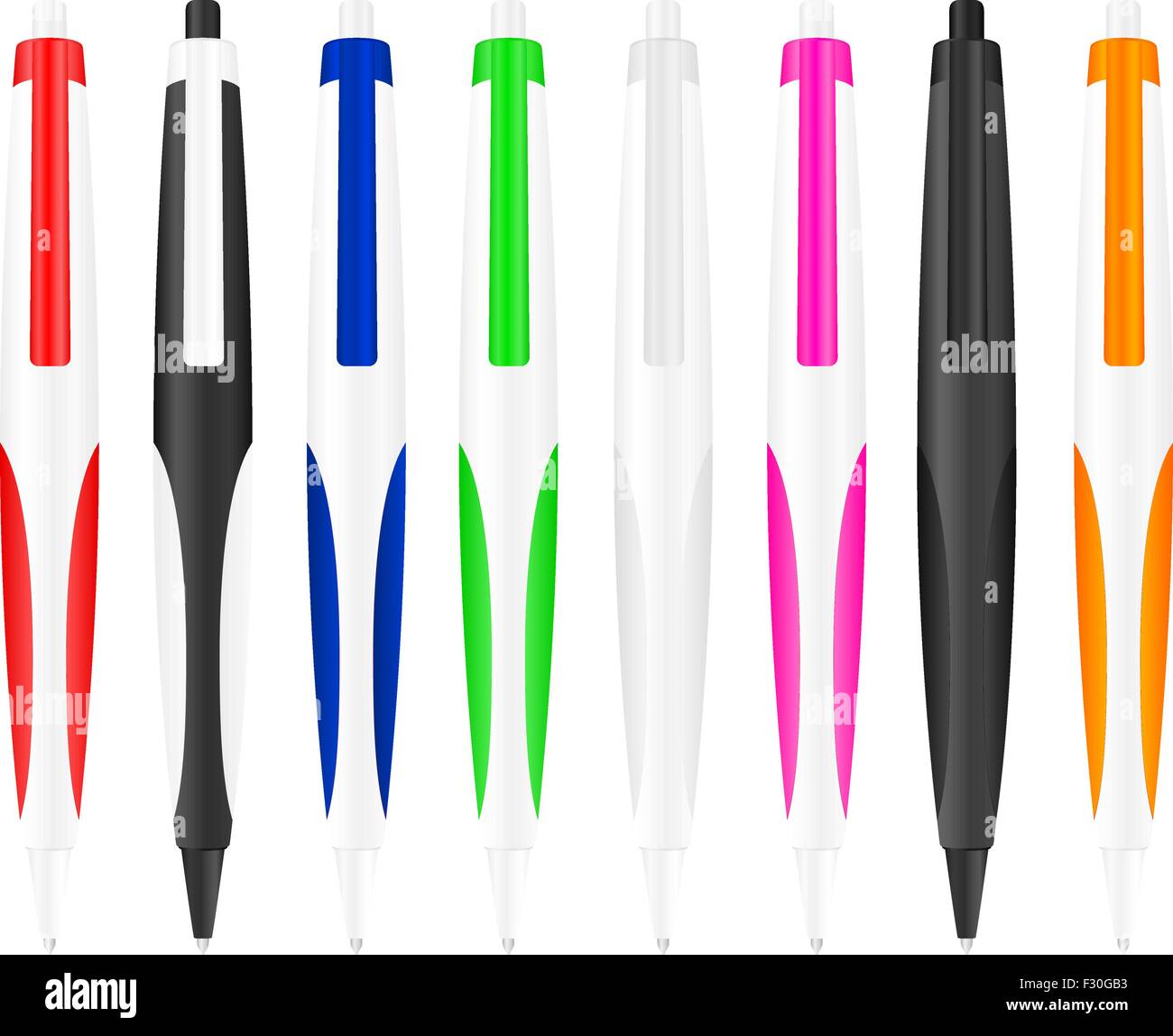 Eight ballpoints on a white background. Vector illustration Stock ...