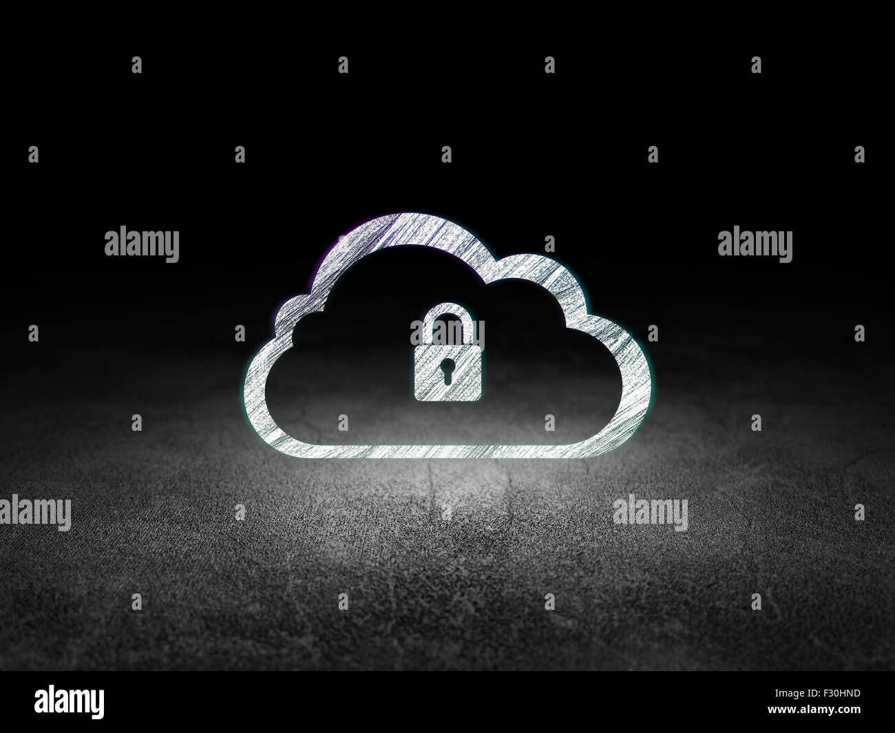 Cloud computing concept: Cloud With Padlock in grunge dark room Stock ...