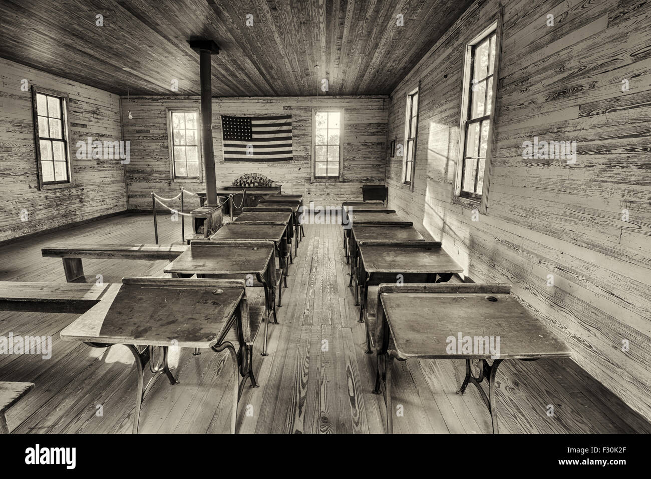 Interior of the historic one-room School in the Dothan's Landmark Park. HDR processed. Stock Photo