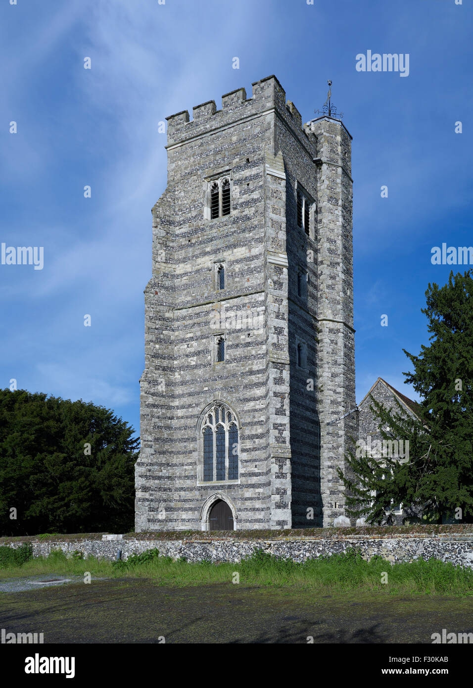 Newington, Church of St Mary, Kent. 15th century Perpendicular tower Stock Photo