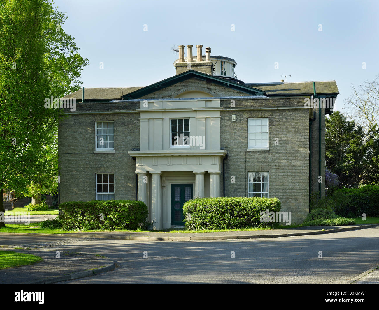 Ospringe Place, Kent, Neoclassical style with Greek Doric porch Stock Photo