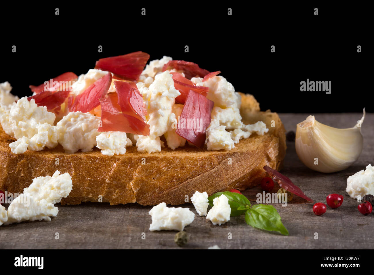 Toasted bread slice with smoked beef meat and cheese Stock Photo Alamy