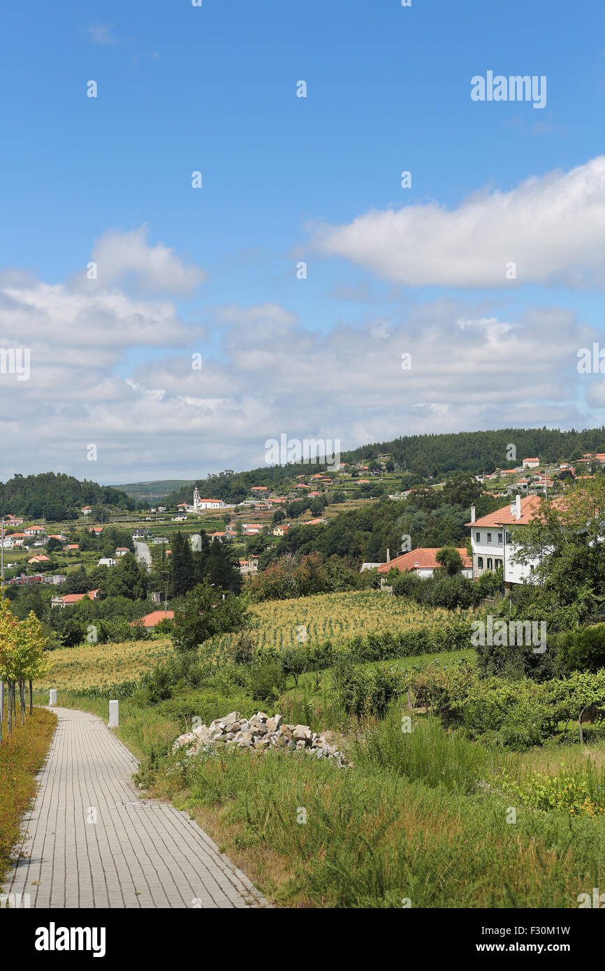 View on houses in the countryside at Paredes de Coura in Norte region, Portugal Stock Photo