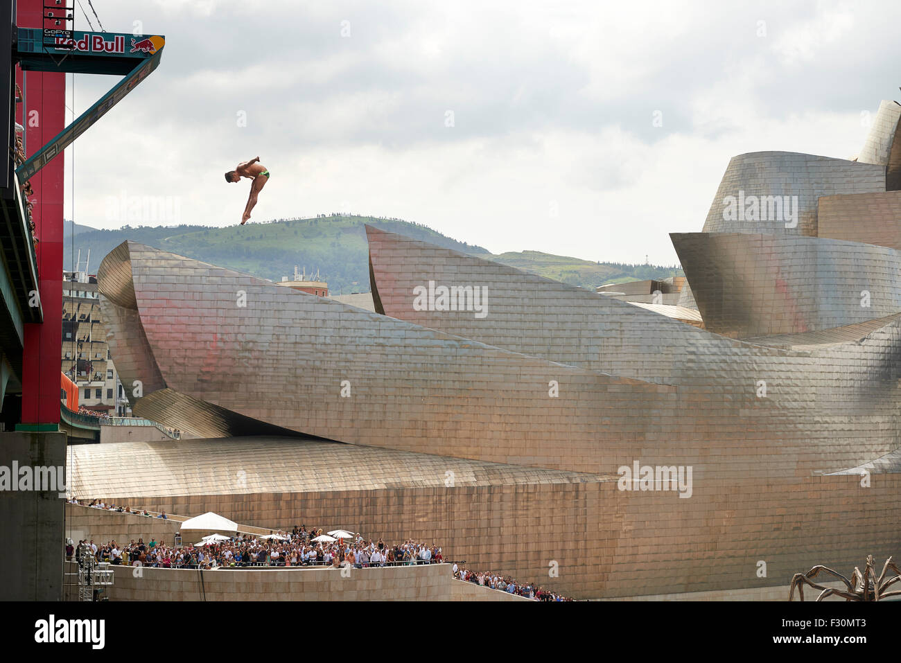 Jonathan Paredes in the Red Bull Cliff Diving Bilbao 2015 Stock Photo