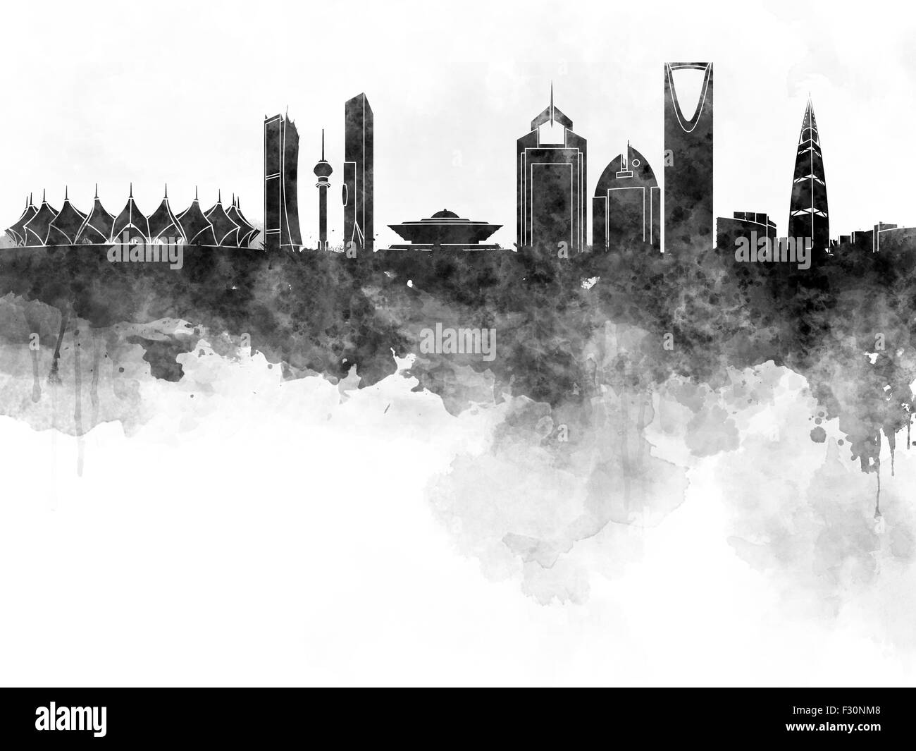 Riyadh skyline in black watercolor Stock Photo Alamy