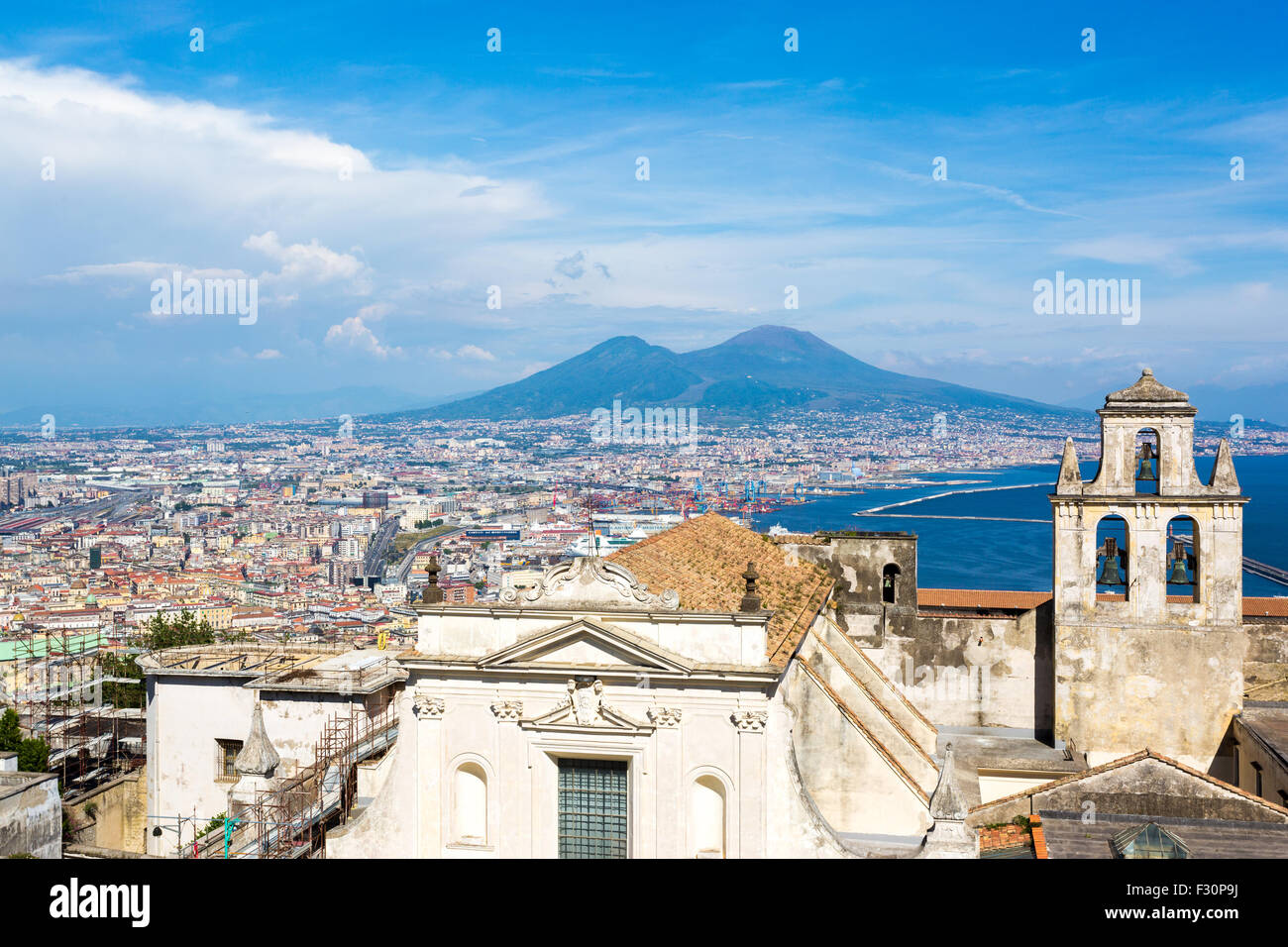 Naples, view of the city, bay and vesuvius volcano from St. Martino Stock Photo