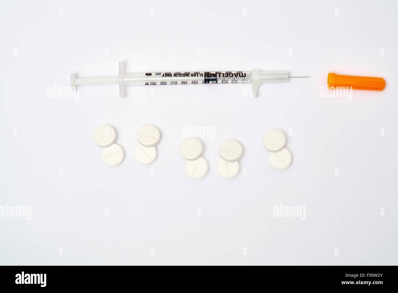 Insulin Syringe Medication Injection Needle 10 Pills Stock Photo Alamy