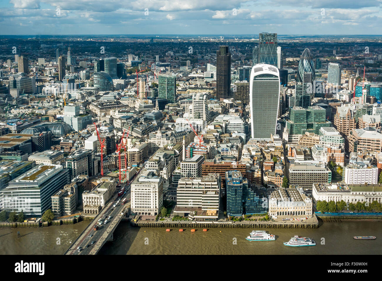The City Walkie Talkie Gherkin Cheesegrater Buildings River Thames London View from The Shard Stock Photo
