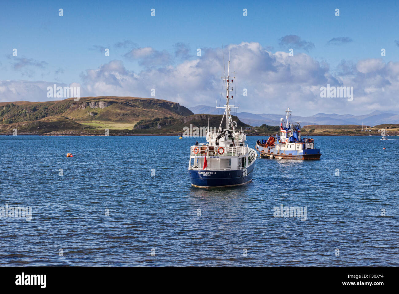 Oban harbour with a view to the island of Kerrera, Argyll and Bute, Scotland, UK. Stock Photo