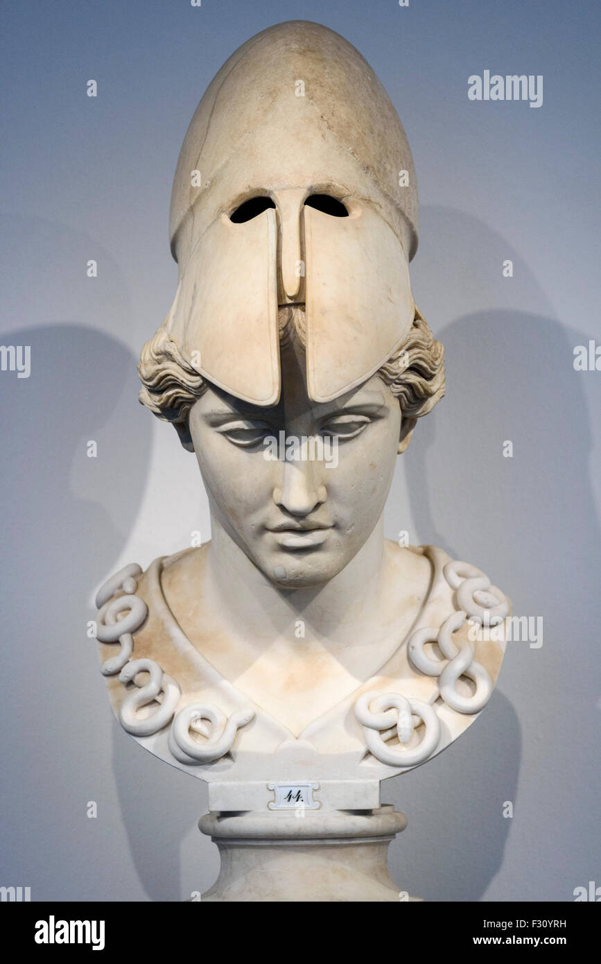 Berlin. Germany. Head of Athena (Velletri type) on a modern bust. Altes Museum. Stock Photo
