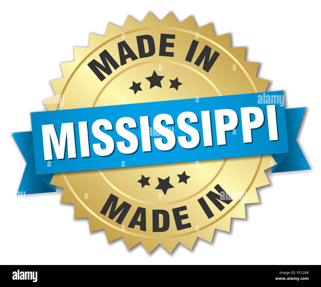 made in Mississippi gold badge with blue ribbon Stock Photo Alamy