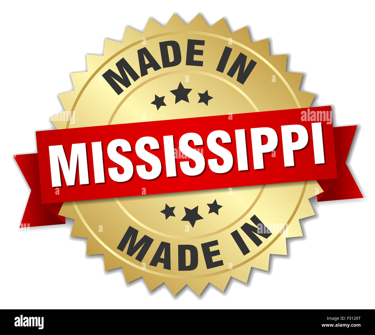 made in Mississippi gold badge with red ribbon Stock Photo Alamy