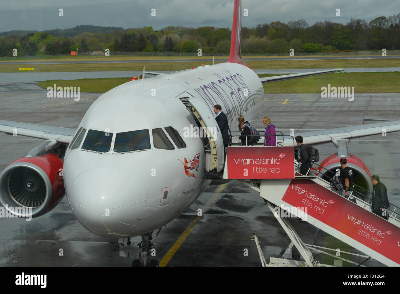 A Virgin Atlantic A320 boarding at gate 6 at Edinburgh Airport during