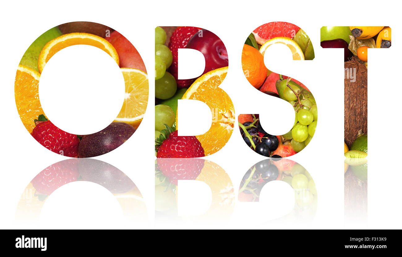 The word OBST cut out from a background of fruits ( Obst the german