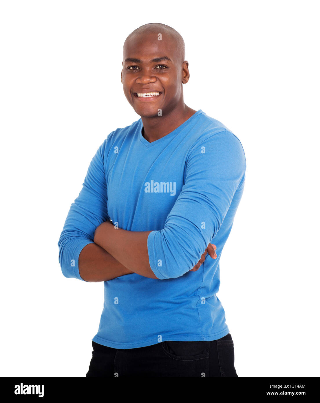 handsome young black man with arms crossed Stock Photo